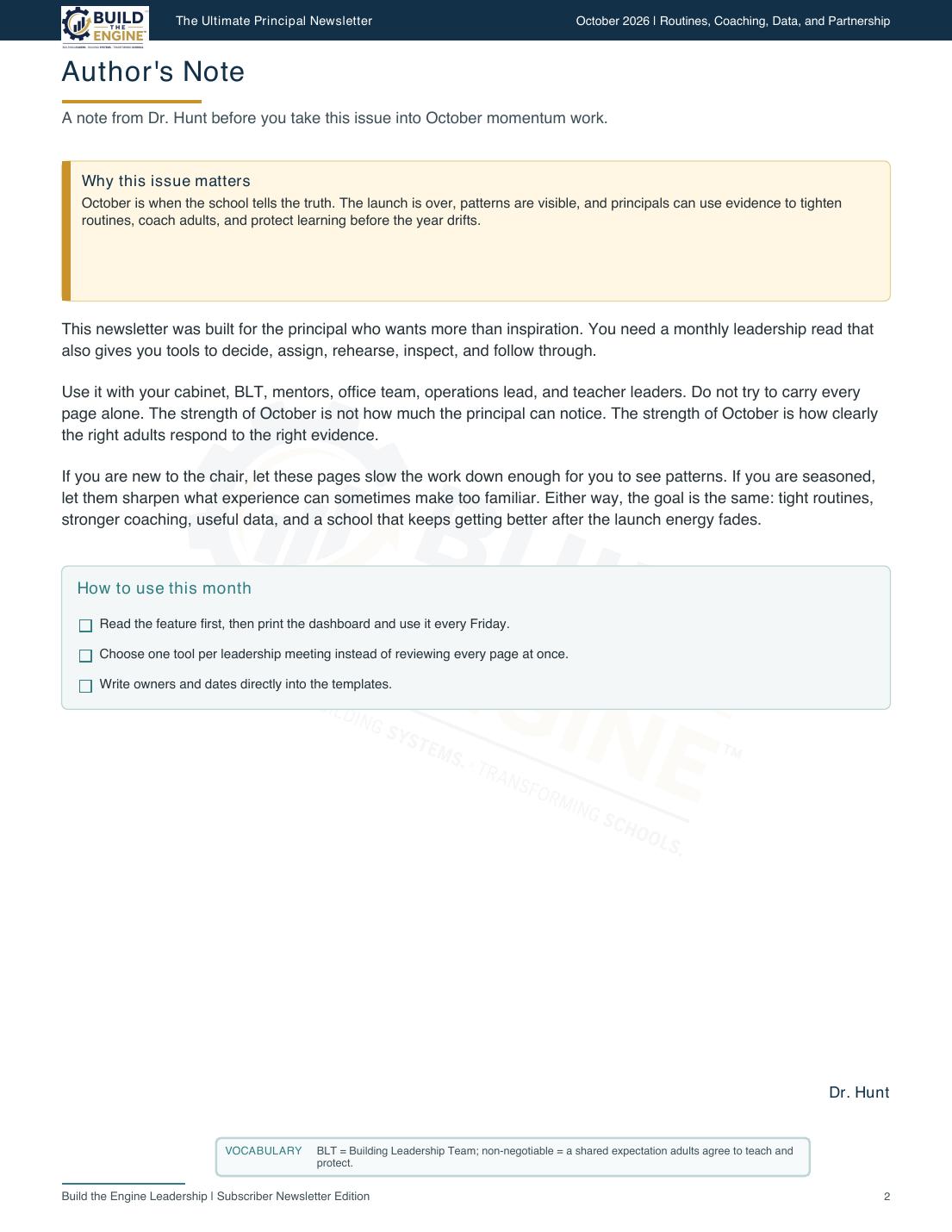 Preview of page 2 of the October Ultimate Principal Newsletter